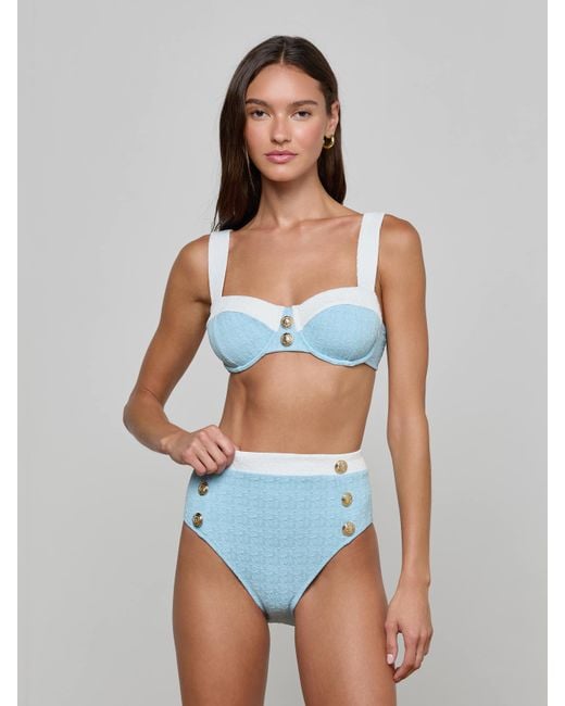 Bas De Bikini Taille Haute Vanessa, Bleu Poudré/Blanc L'Agence en coloris Multicolor