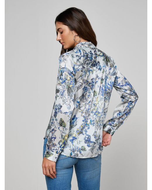 L'Agence Blue Tyler Silk Blouse Top