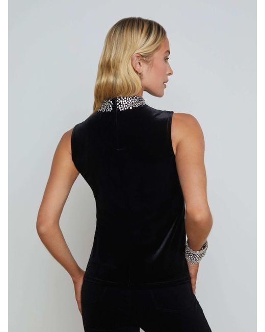 L'Agence Black Madelyn Embellished Velvet Top