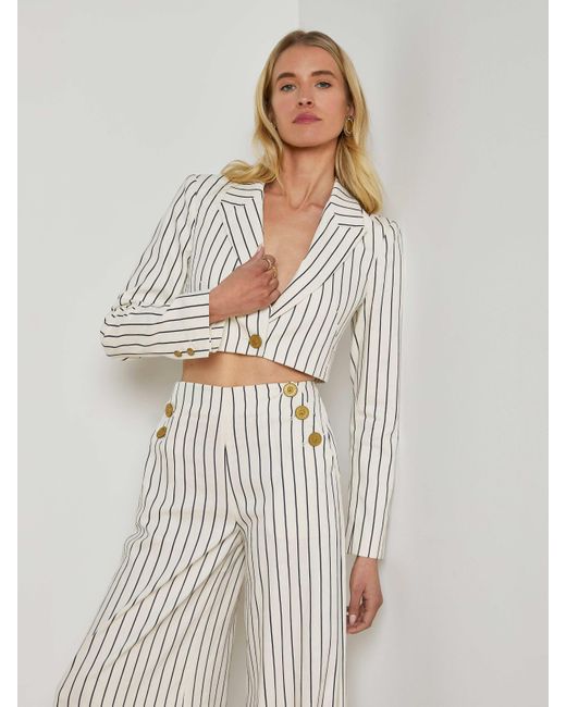 L'Agence White Izzie Striped Cropped Blazer