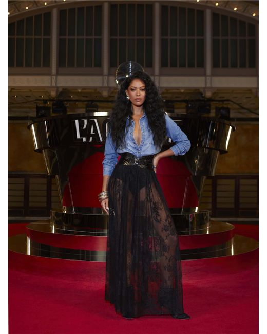 L'Agence Black Alona Lace Maxi Skirt