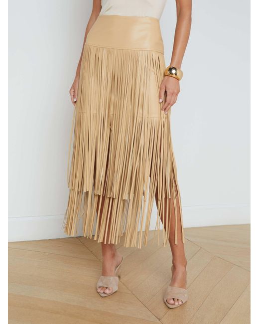 Jupe À Franges En Cuir Végétalien Karolina En L'Agence en coloris Natural