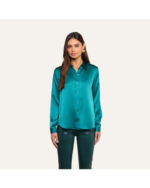L'Agence Blue Tyler Silk Blouse Top