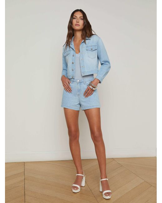 L'Agence Blue Koda Cropped Chambray Jacket