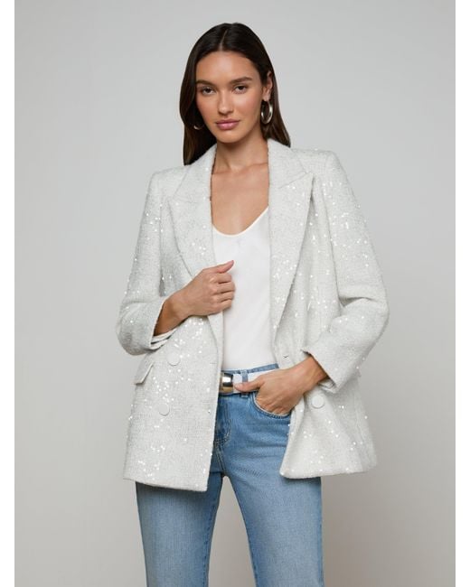 L'Agence White Cambrie Oversized Sequin Blazer