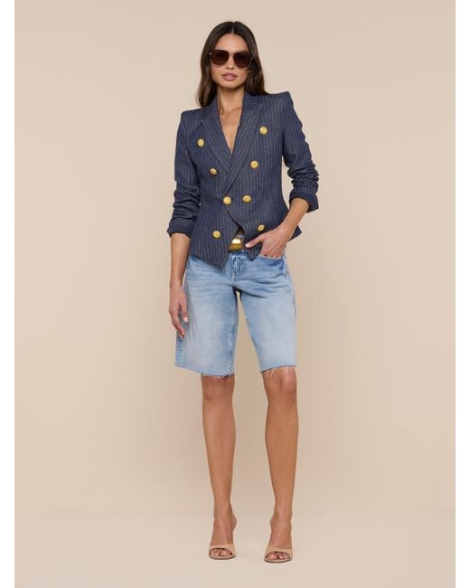 L'Agence Blue Solar Pinstriped Blazer