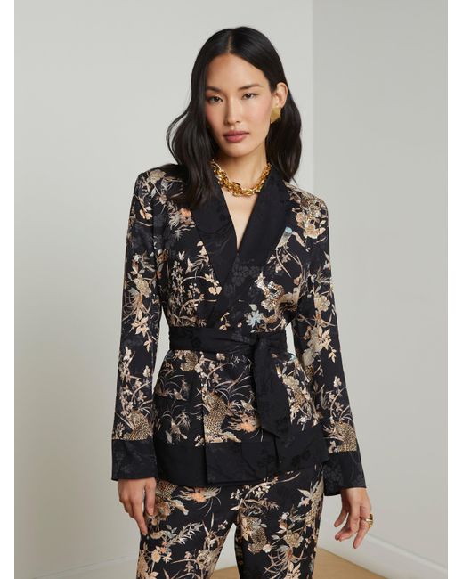 L'Agence Black Jordana Satin Wrap Blazer