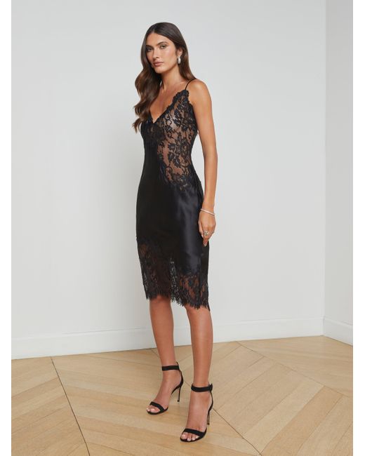 L'Agence Black Diya Silk Lace Dress