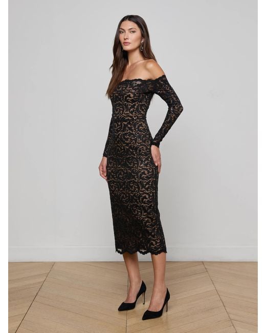 L'Agence Black Lindsay Sequined Lace Dress