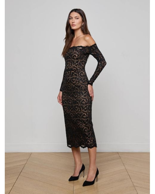 Robe En Dentelle À Sequins Lindsay, Noir L'Agence en coloris Black