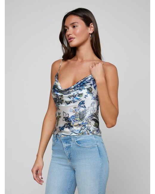 L'Agence Blue Calista Silk Camisole
