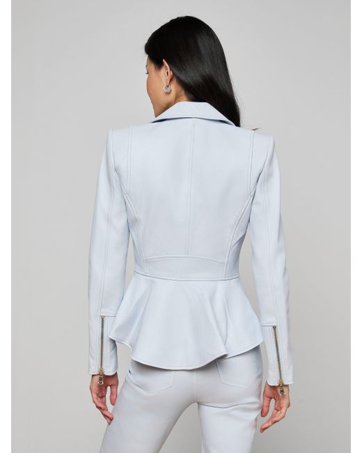 L'Agence White Lyric Peplum Biker Jacket