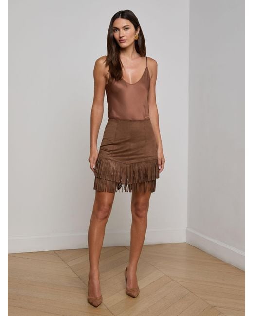 L'Agence Brown Lyle Vegan Suede Mini Skirt