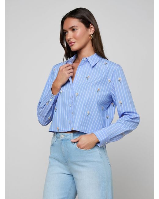 L'Agence Blue Cosette Sequined Shirt