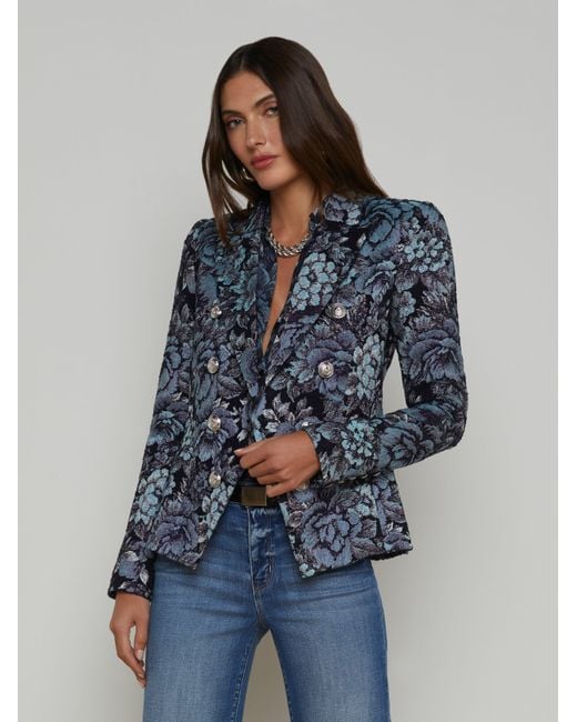 L'Agence Blue Bethany Jacquard Blazer