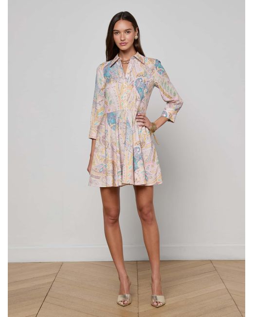 L'Agence Multicolor Meadow Mini Shirt Dress