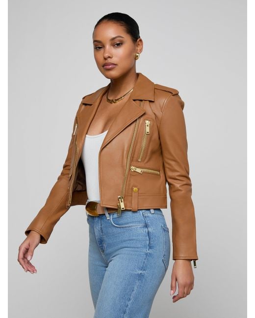 L'Agence Blue Blakely Leather Biker Jacket