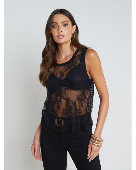 L Agence Brax Floral Lace Tank Top in Black Lyst UK