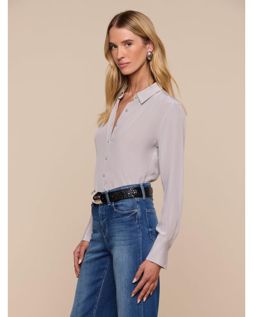 L'Agence Blue Babette Silk Blouse Top