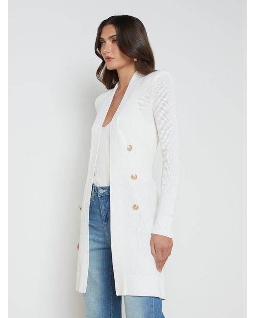 L'Agence White Noe Double-breasted Cardigan