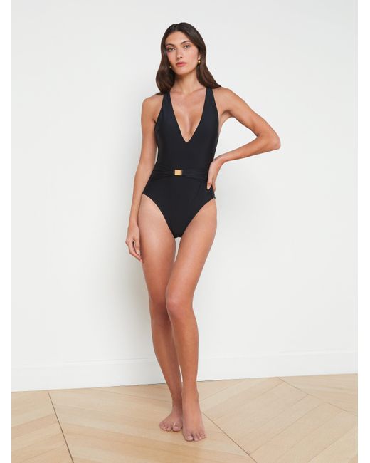 L Agence Lisa Plunge One piece Swimsuit in White Lyst UK