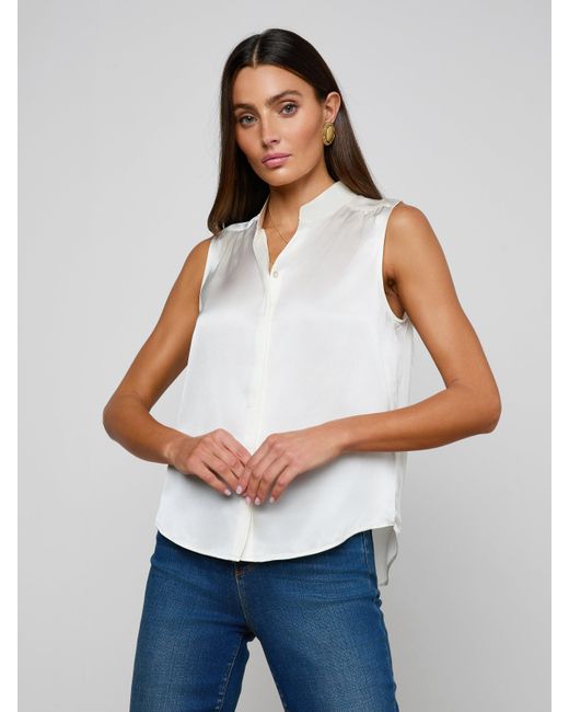 L'Agence White 'Agence Phoebe Silk Blouse Top