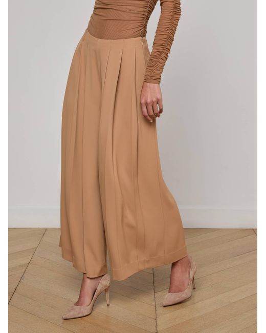 L'Agence Brown Novalynn Cropped Pleated Pants