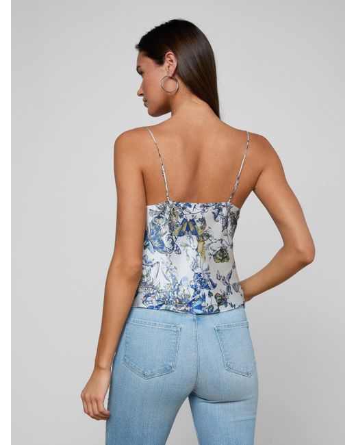 L'Agence Blue Calista Silk Camisole