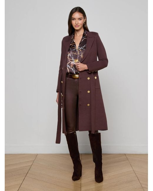 Manteau En Maille Isabel, Marron Foncé/Doré L'Agence en coloris Brown