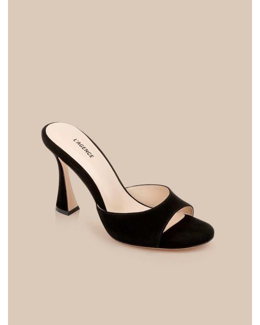 L'Agence Black Rounded-Toe Suede Avery Heeled Sandals