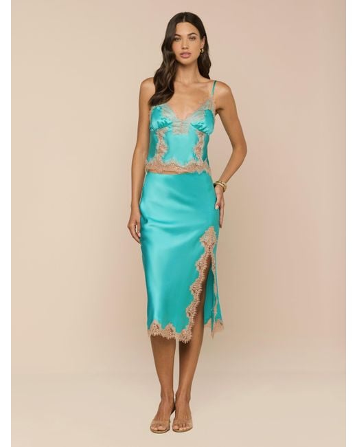 L'Agence Blue Tico Silk Lace Skirt