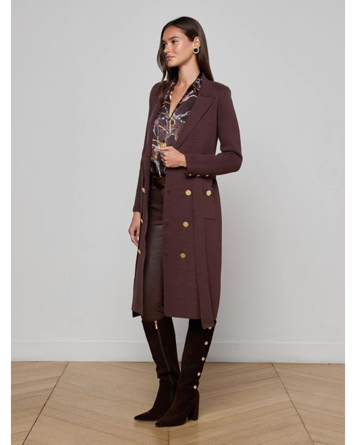 Manteau En Maille Isabel, Marron Foncé/Doré L'Agence en coloris Brown