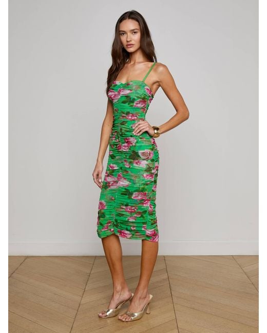 L'Agence Green Caprice Midi Dress