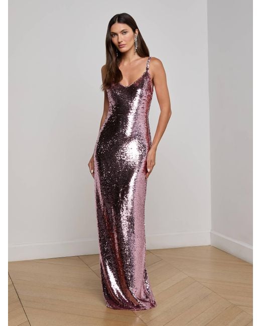 L'Agence Purple Karma Sequin Maxi Dress