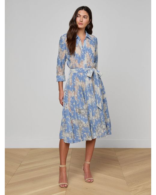 L'Agence Blue Ralphie Lace Midi Dress