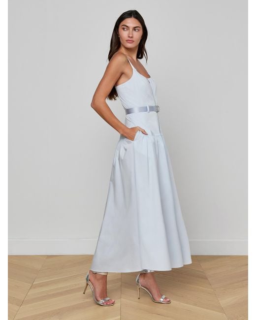 L'Agence Blue Rima Belted Midi Dress