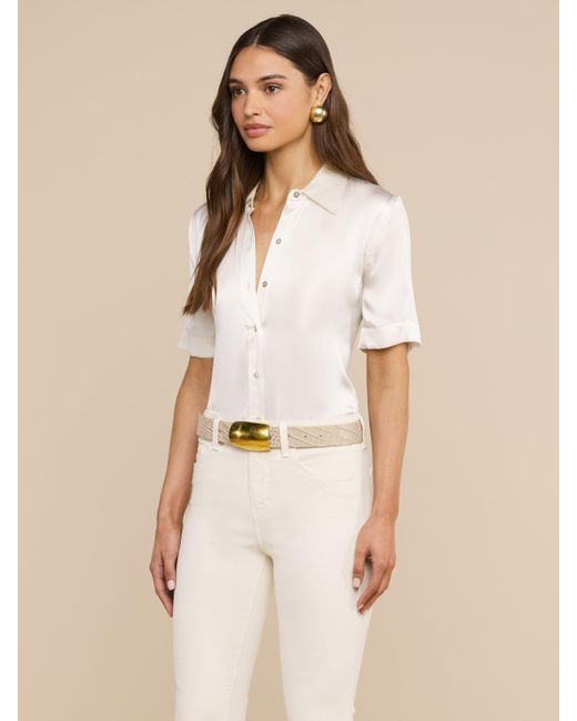 L'Agence White Ellah Short Sleeve Blouse