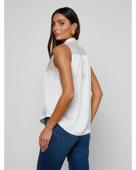 L'Agence White 'Agence Phoebe Silk Blouse Top