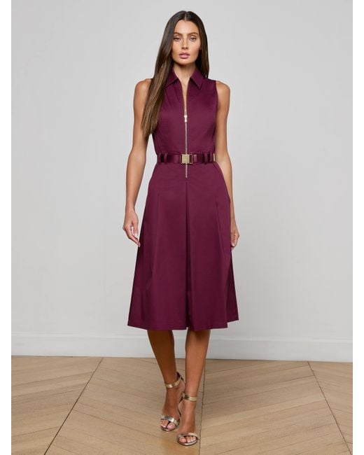 L'Agence Red Kylo Poplin Shirt Dress