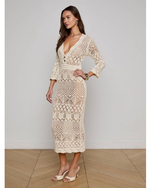 Robe En Maille Pointelle Dovie, Ivoire Avec Boutons À Perles L'Agence en coloris Multicolor