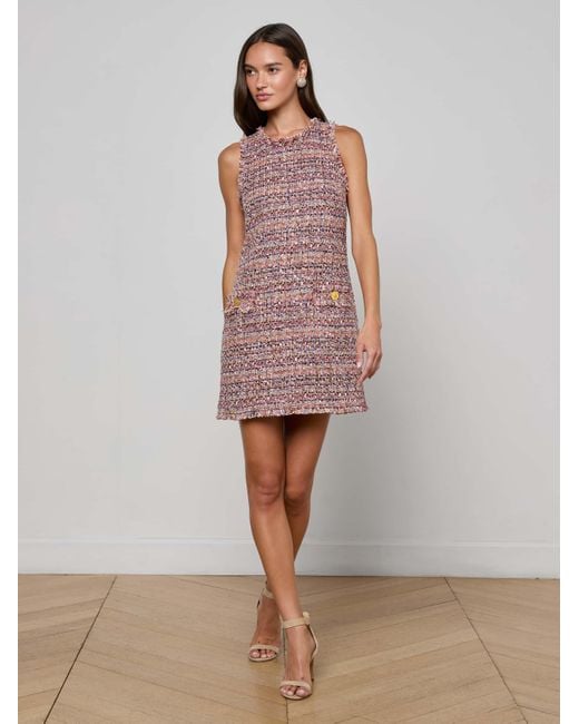 L'Agence Pink Florian Tweed Shift Dress