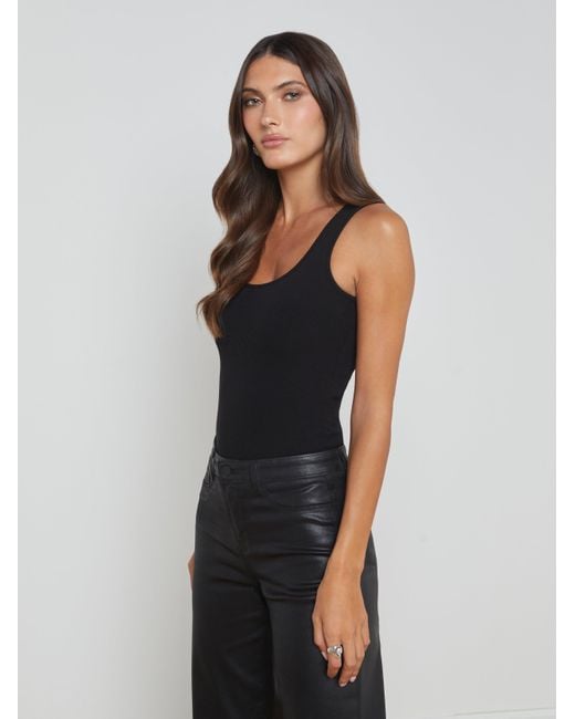 L'Agence Black Ribbed Knit Scoopneck Tank Top