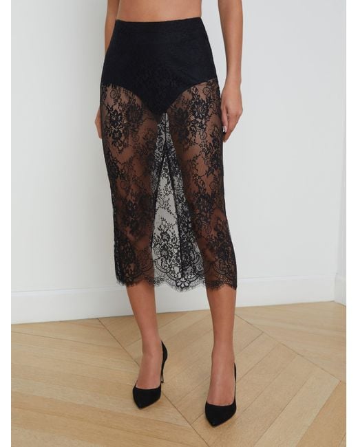 Jupe Crayon En Dentelle Makena, Noir L'Agence en coloris Multicolor
