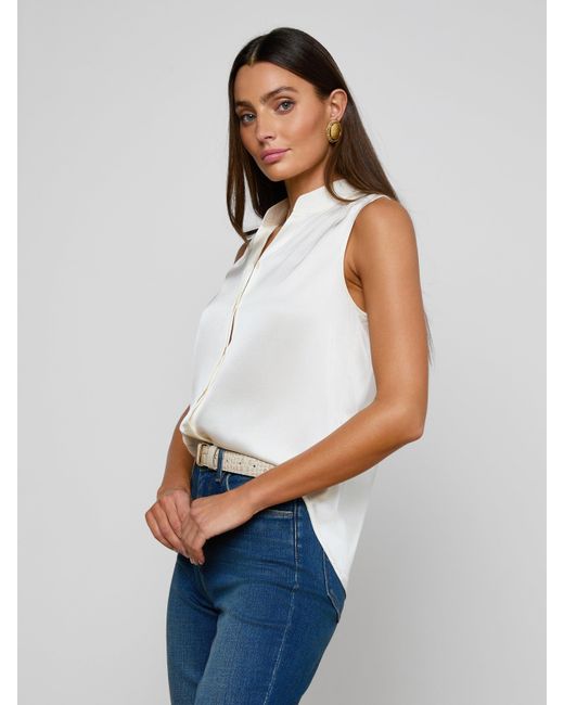 L'Agence White 'Agence Phoebe Silk Blouse Top