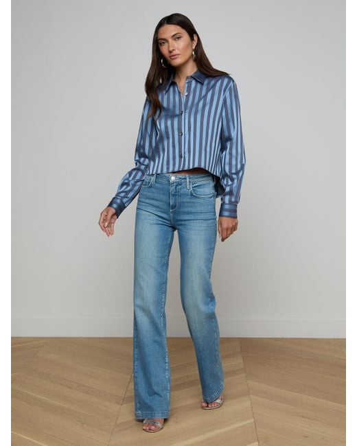 L'Agence Blue Cosette Satin Shirt