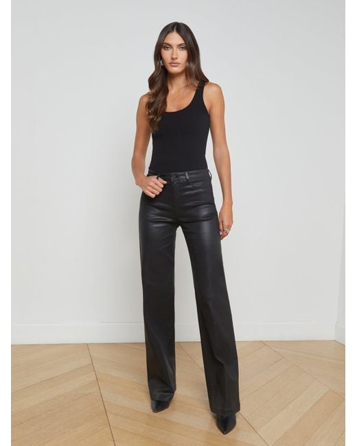 L'Agence Black Ribbed Knit Scoopneck Tank Top