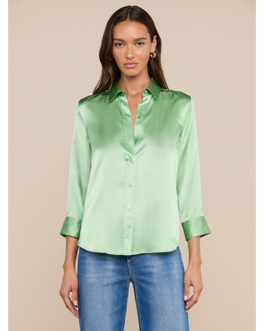 L'Agence Green Dani Silk Blouse Top
