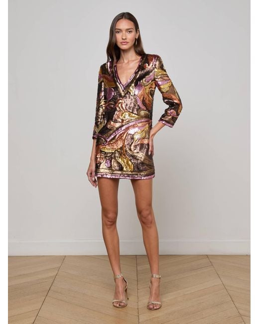 L'Agence Multicolor Octavia Sequin Shift Dress