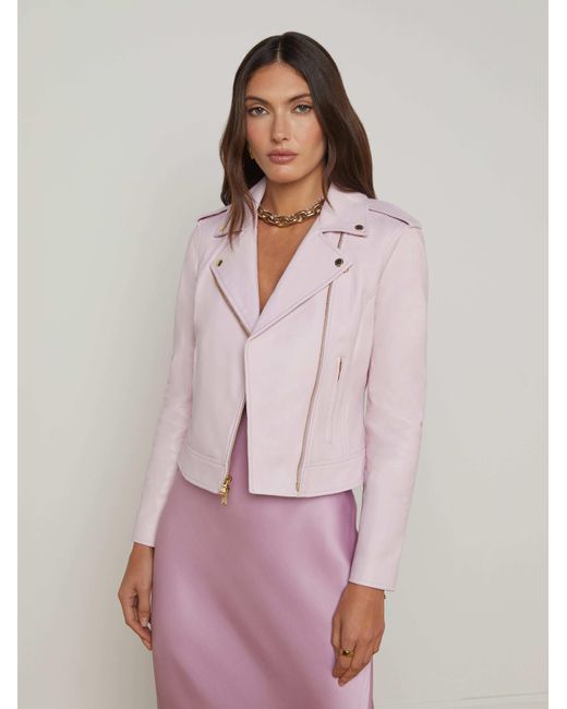 L'Agence Pink Biker Leather Jacket