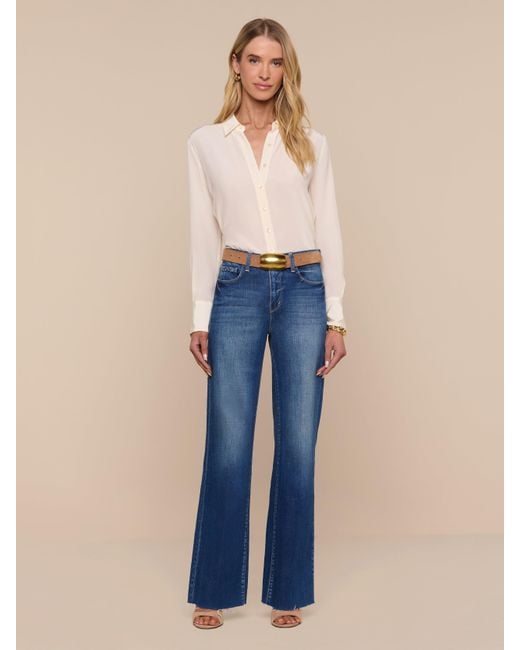 L'Agence Blue Babette Silk Blouse Top